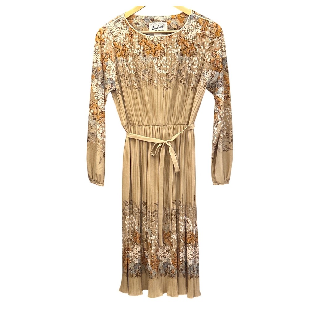 Vintage Malouf of Dallas Pleated Floral Midi Dress Cottagecore Boho Prairie 6P